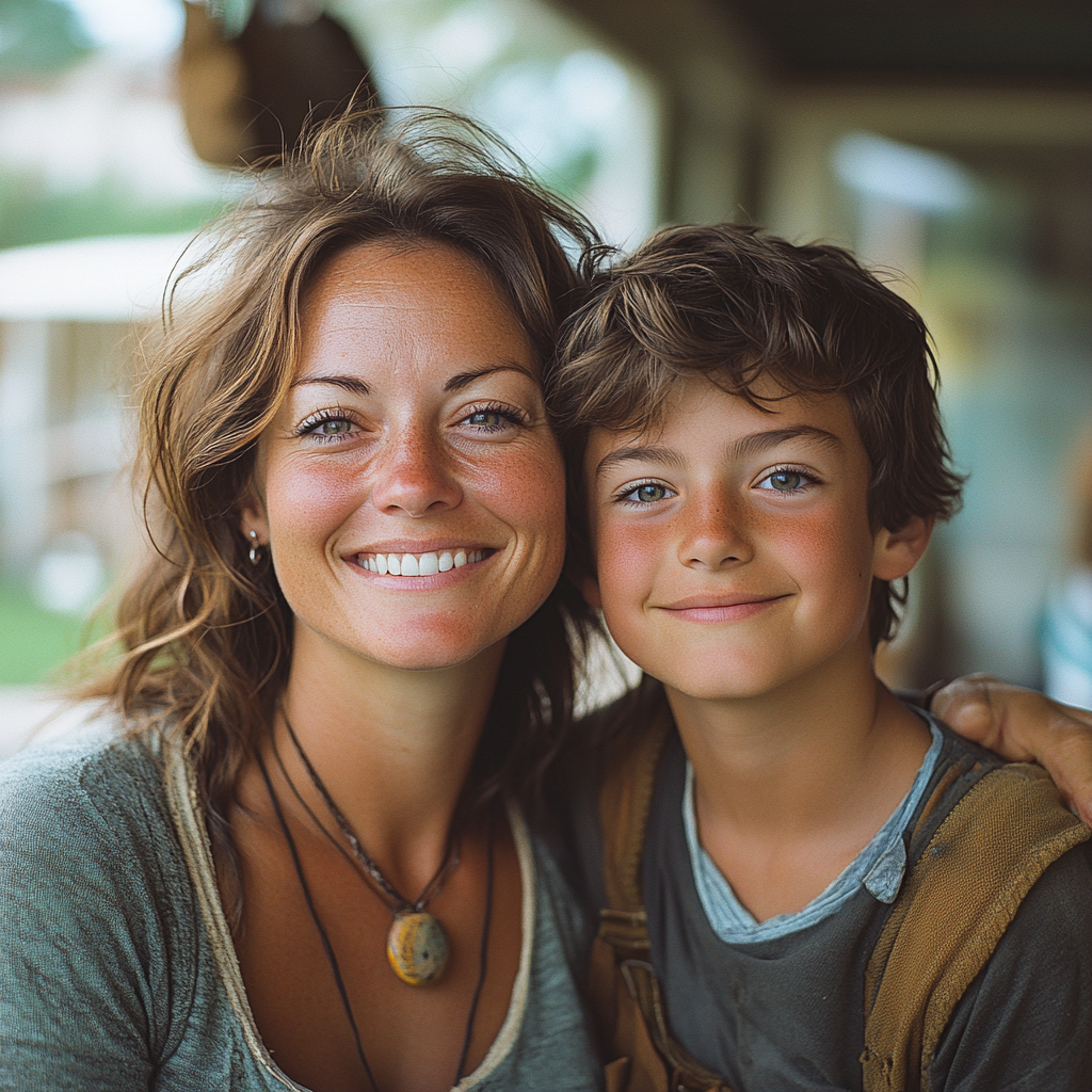 Una mujer feliz con un niño pequeño | Fuente: Midjourney