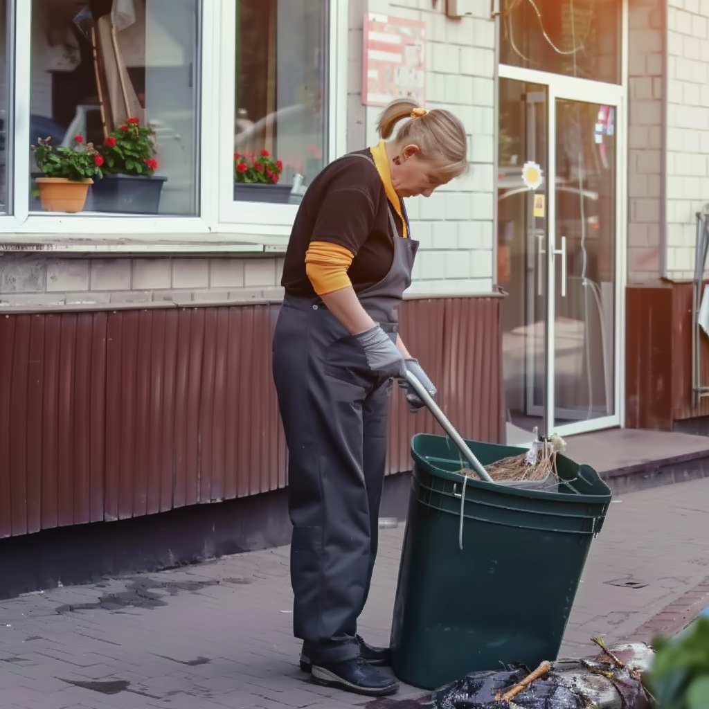 Una mujer recogiendo basura en un barrio | Fuente: Midjourney