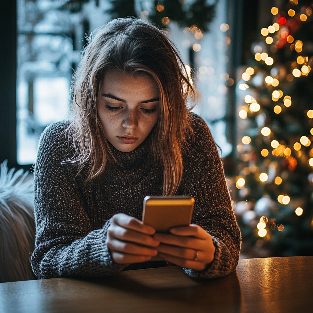 Una mujer nerviosa mirando su teléfono | Fuente: Midjourney