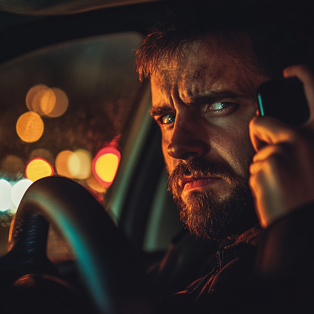 Un hombre enfadado hablando por teléfono en su Automóvil | Fuente: Midjourney