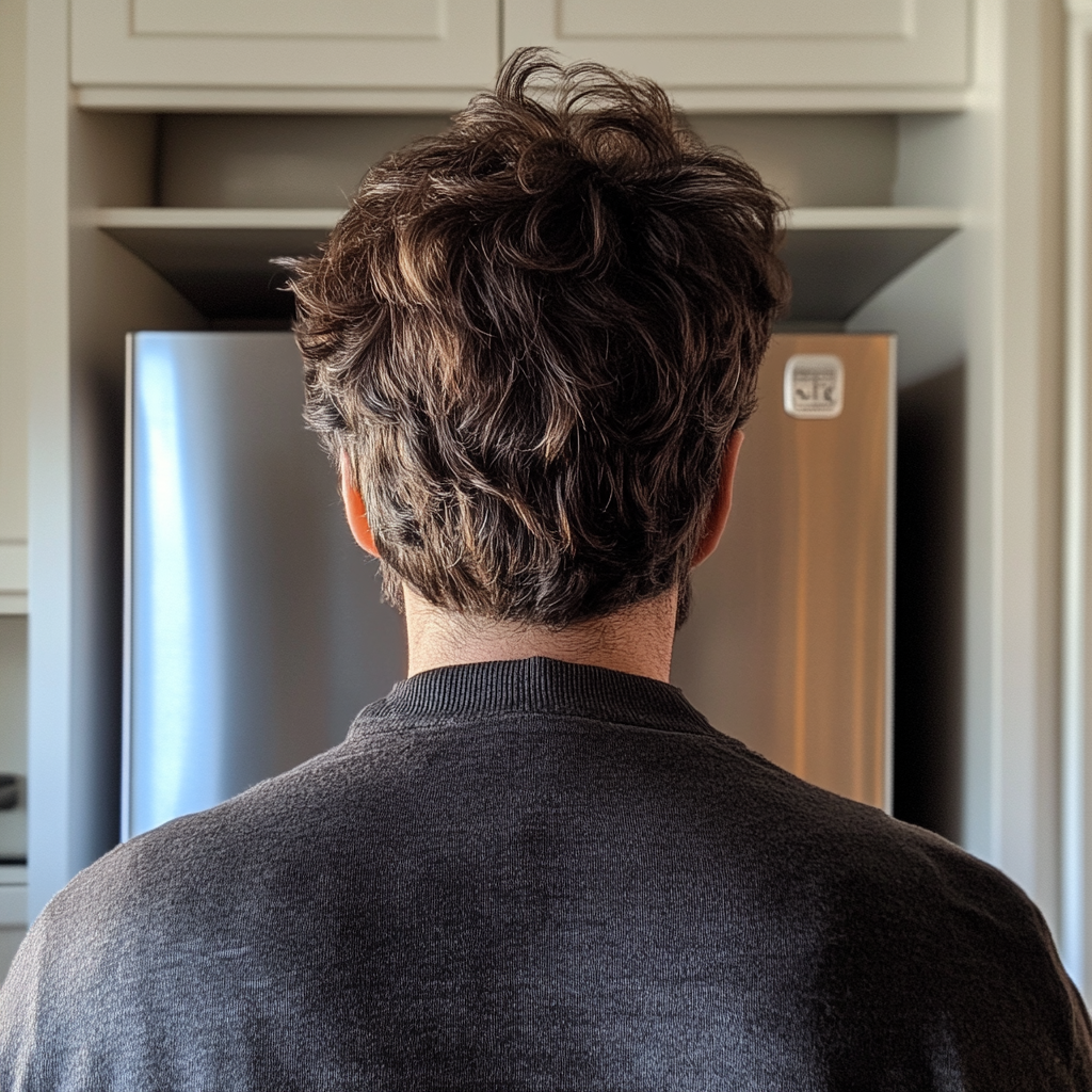 Un hombre delante de un refrigerador | Fuente: Midjourney