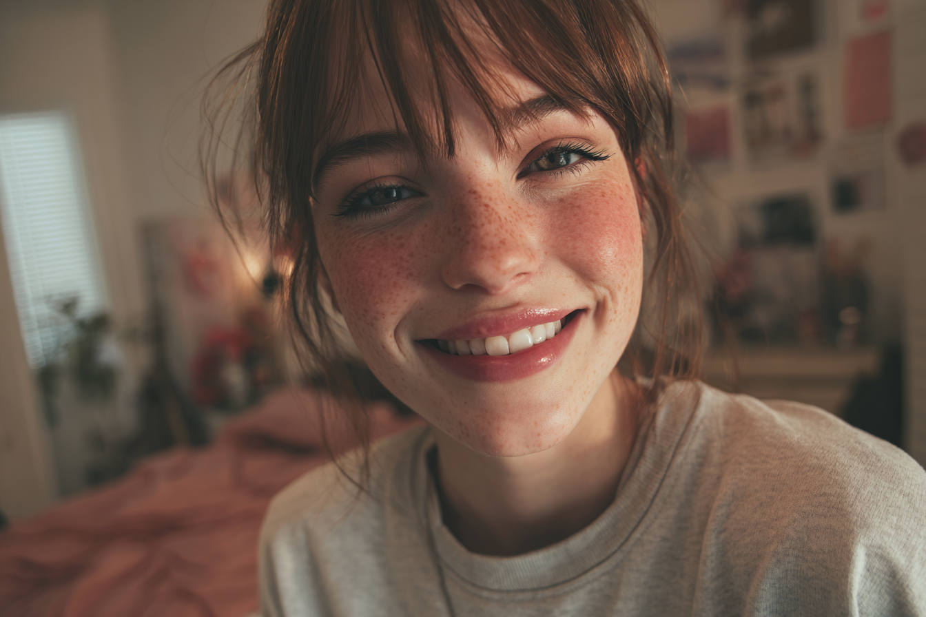 Una giovane donna che sorride | Fonte: Midjourney