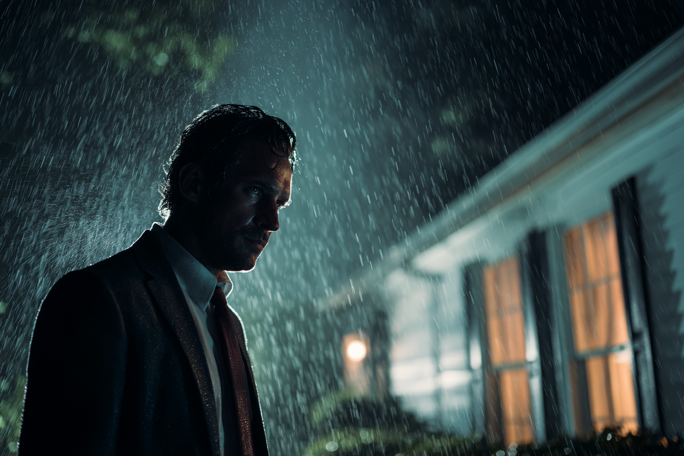 Un hombre frente a su casa | Fuente: Midjourney
