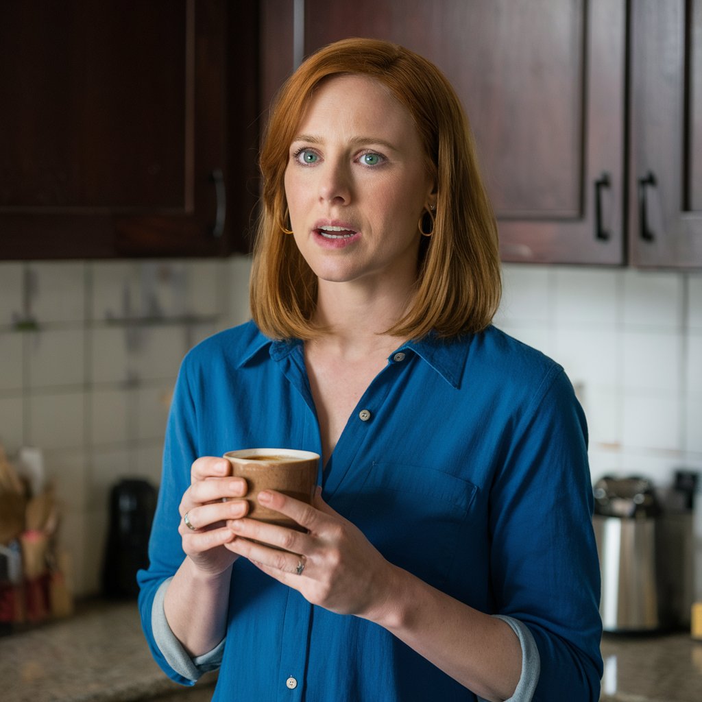 Una mujer con una taza de café en la mano, haciendo una pregunta | Fuente: Midjourney