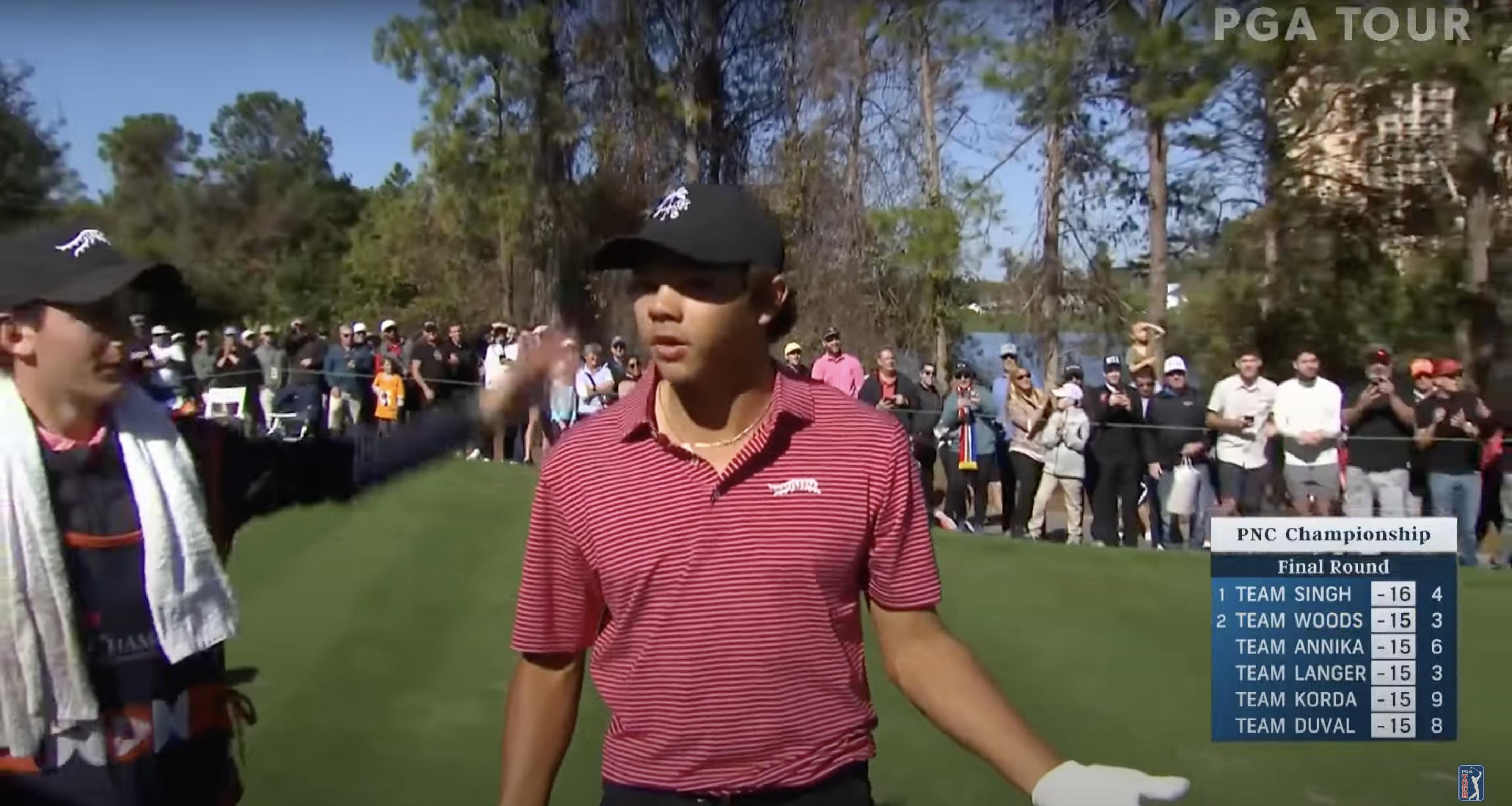 Charlie Woods en la ronda final del PNC Championship 2024 en Florida, publicado el 23 de diciembre de 2024 | Fuente: YouTube.com/PGATOUR