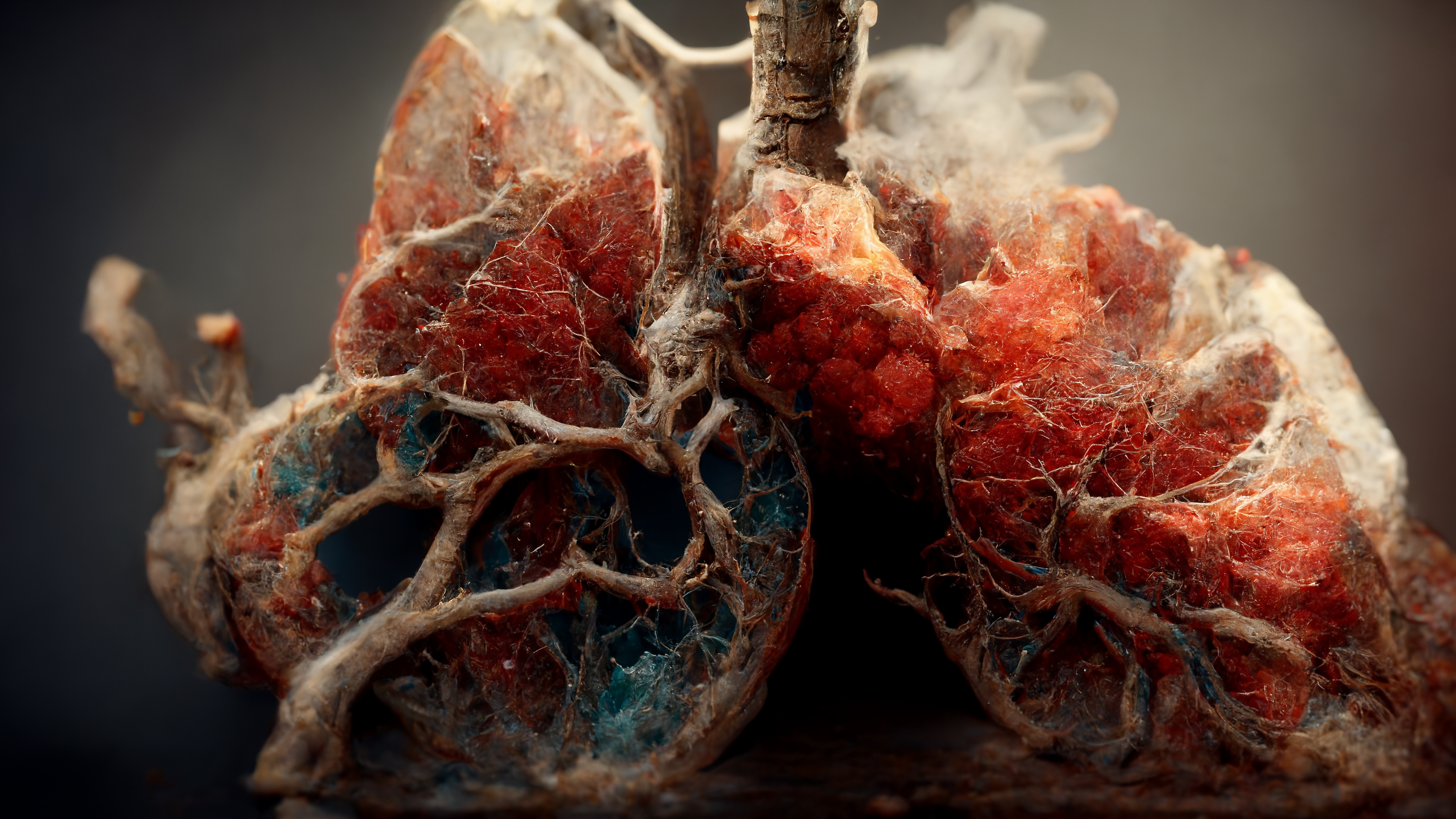 Una mirada detallada a los pulmones humanos en un render 3D con humo y fuego a su alrededor que muestra el concepto de lo que el tabaco hace a tu cuerpo. | Fuente: Getty Images