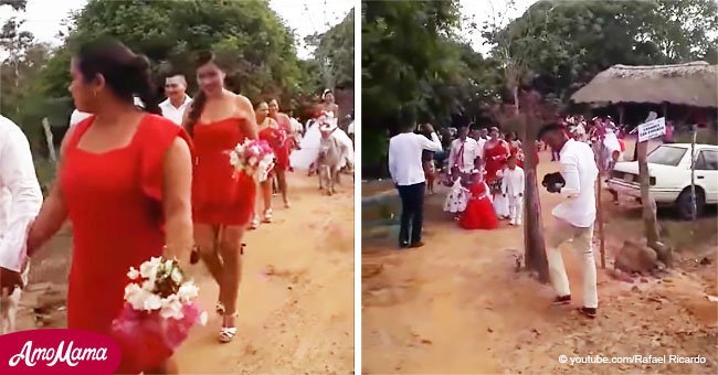 Novia innovadora aparece en la boda montada en un burro e impresionó a los invitados