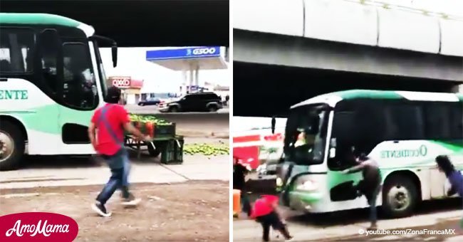 Conductor furioso quiere atropellar a panadero y huir causando un desmán en el mercado