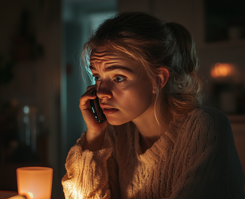 Una mujer decepcionada haciendo una llamada telefónica | Fuente: Midjourney