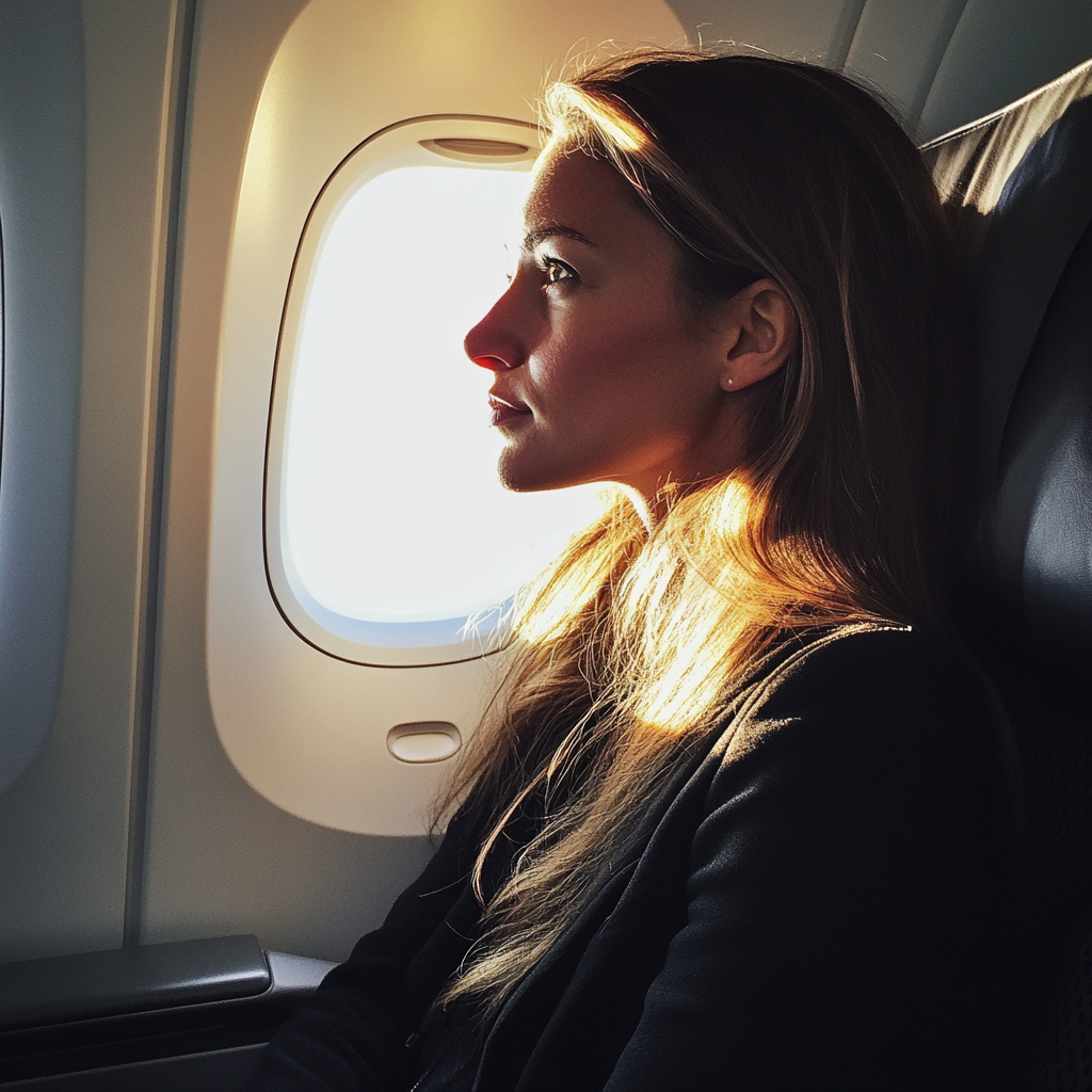 Una mujer sentada en un avión | Fuente: Midjourney