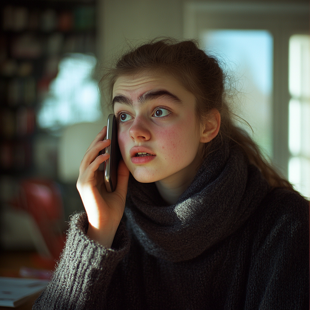 Una mujer estresada sujetando su teléfono | Fuente: Midjourney