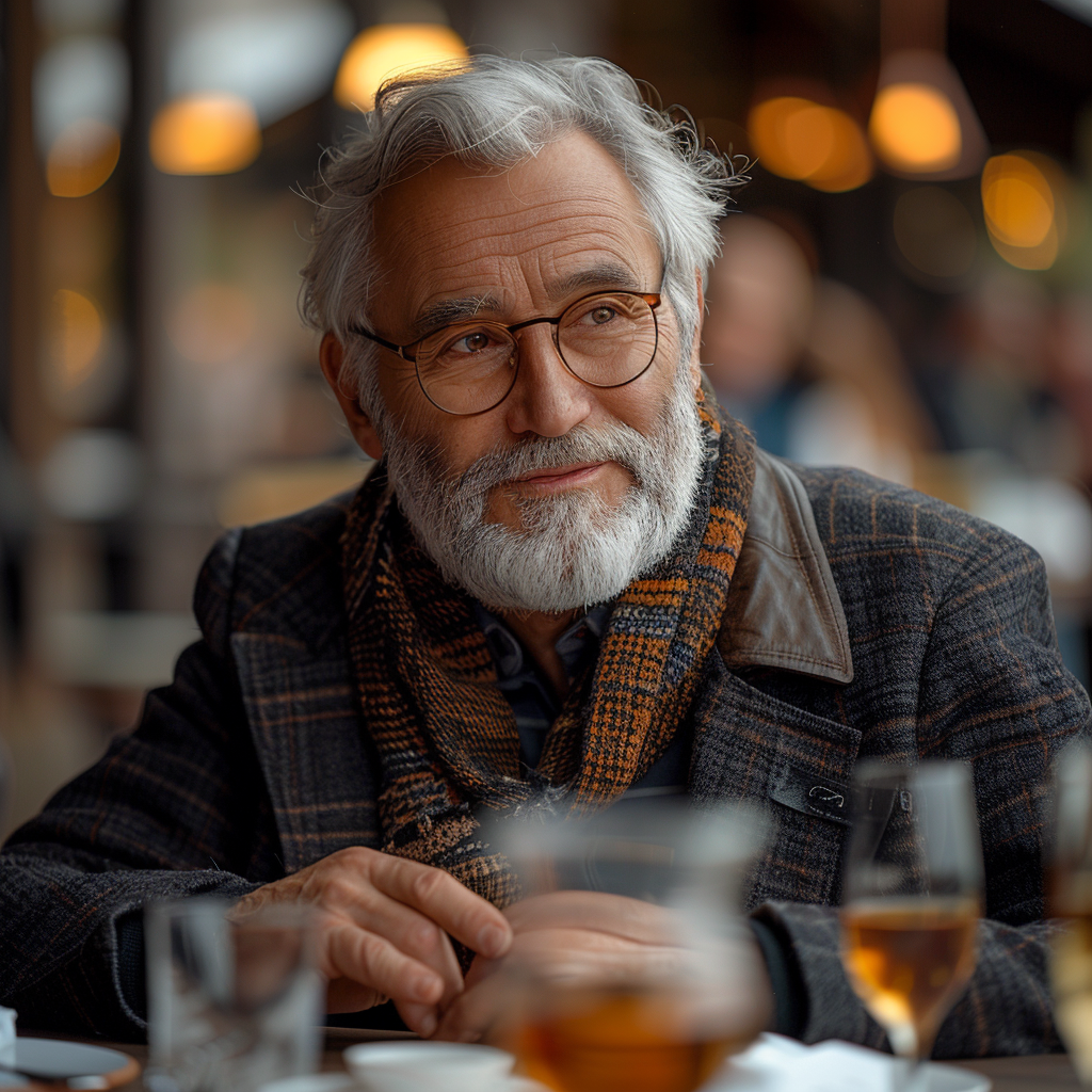 Hombre sentado a la mesa en un restaurante | Fuente: Midjourney