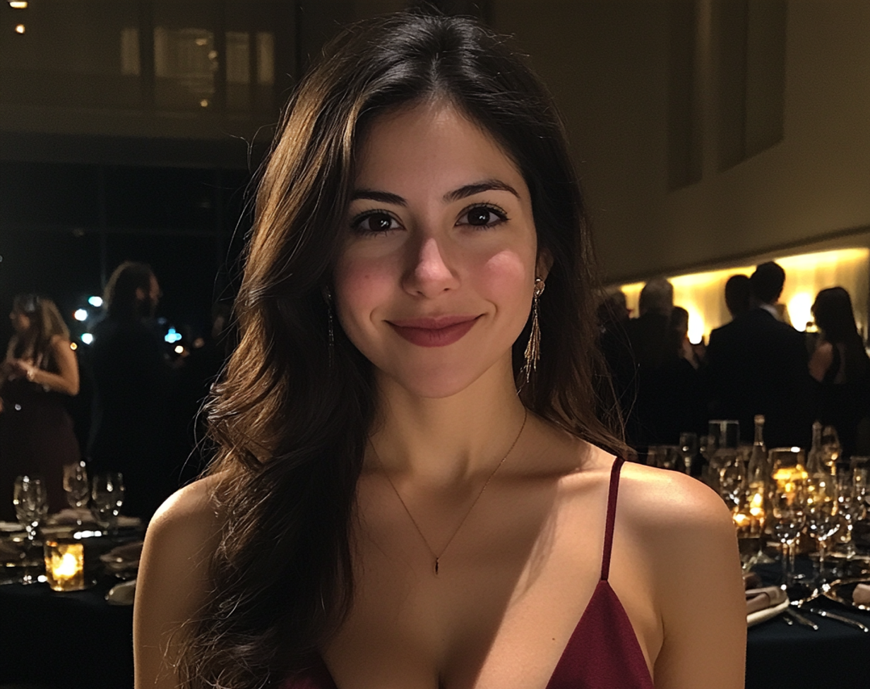 Una mujer sonriente en una gala | Fuente: Midjourney