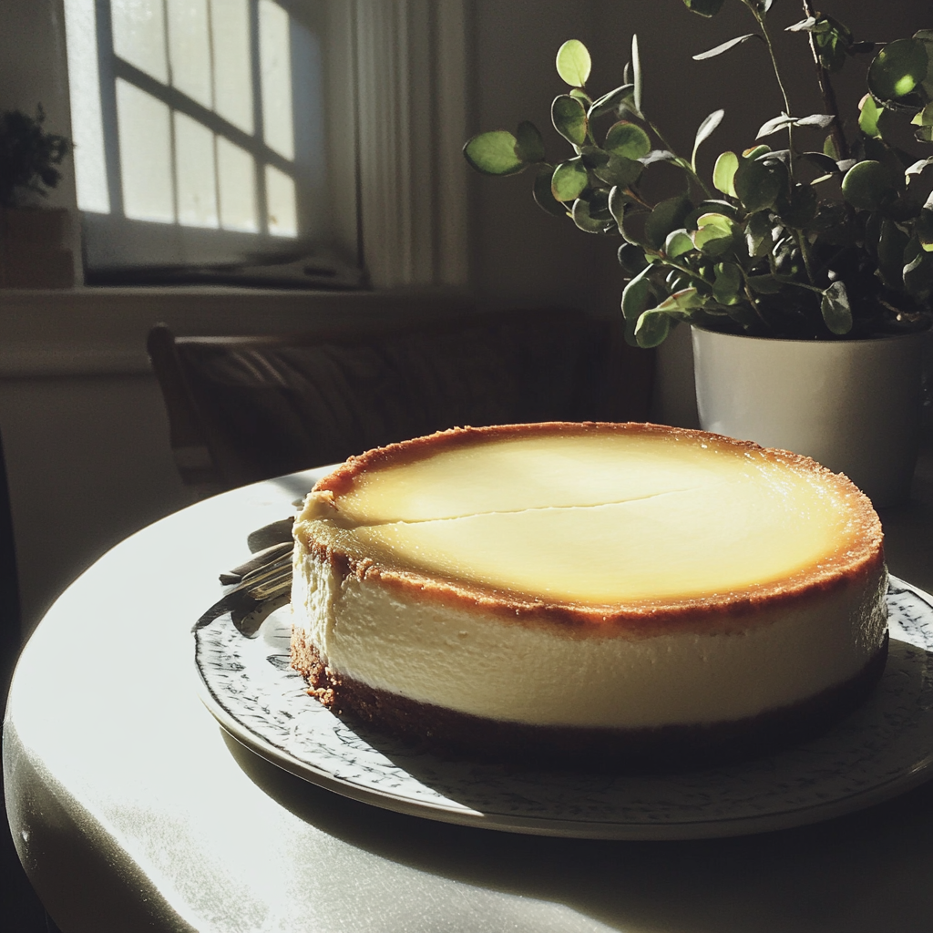 Una tarta de queso sobre una mesa | Fuente: Midjourney