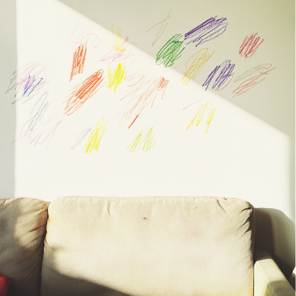 Garabatos con lápices de colores en una pared | Fuente: Midjourney