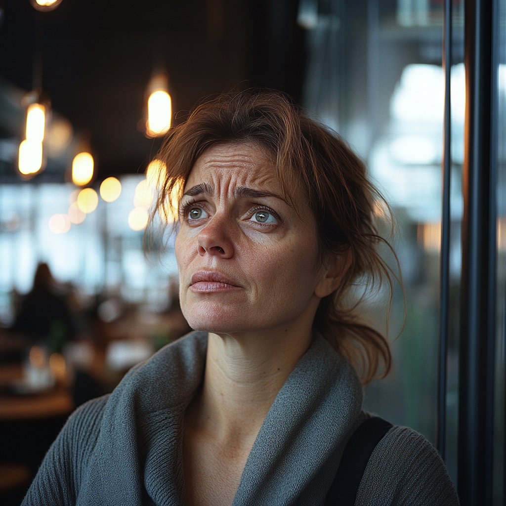 Una mujer emocionada sale de un restaurante | Fuente: Midjourney