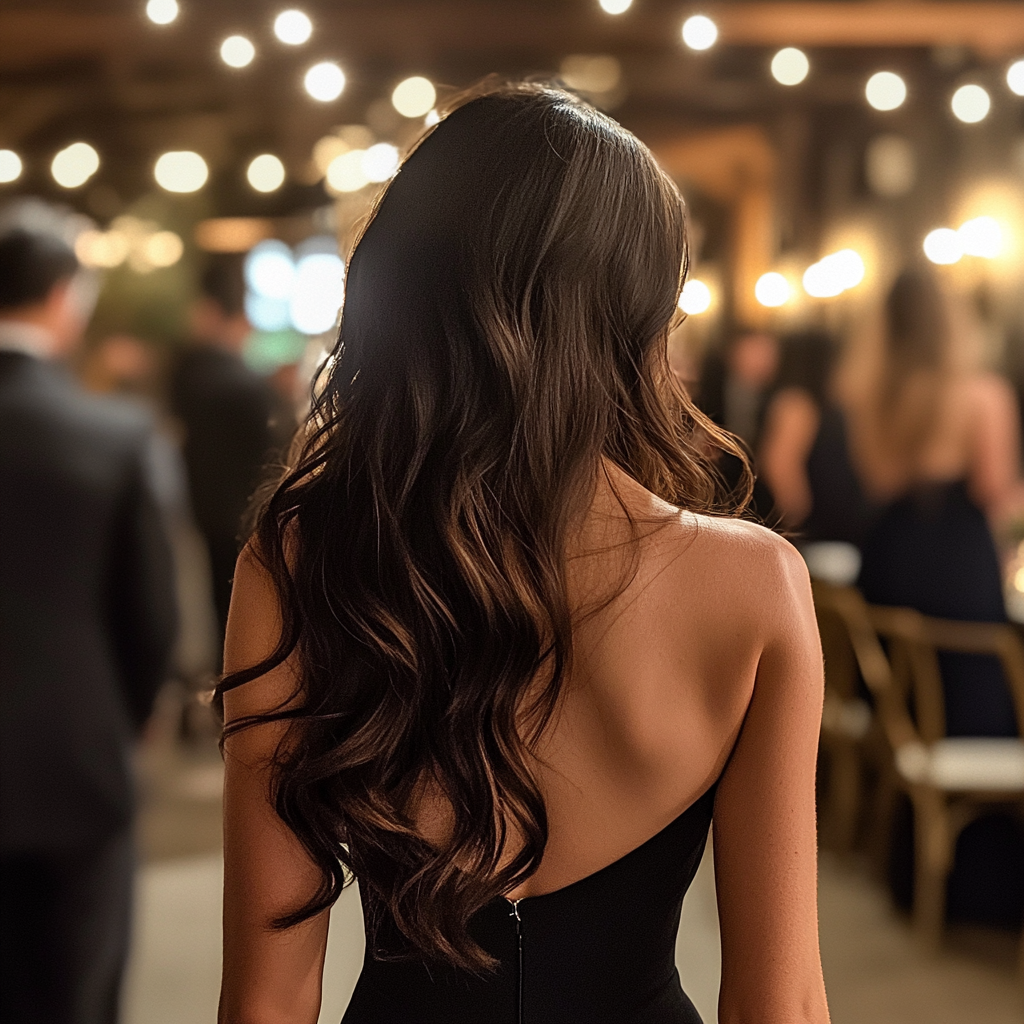 Una mujer caminando por un banquete de boda | Fuente: Midjourney