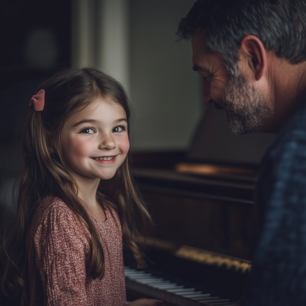 Una niña feliz con su padre | Fuente: Midjourney