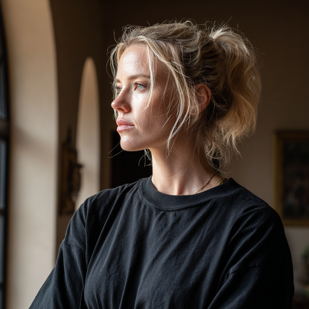 Una mujer de pie en un vestíbulo | Fuente: Midjourney