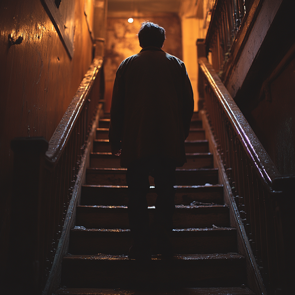 Un hombre borracho subiendo las escaleras | Fuente: Midjourney