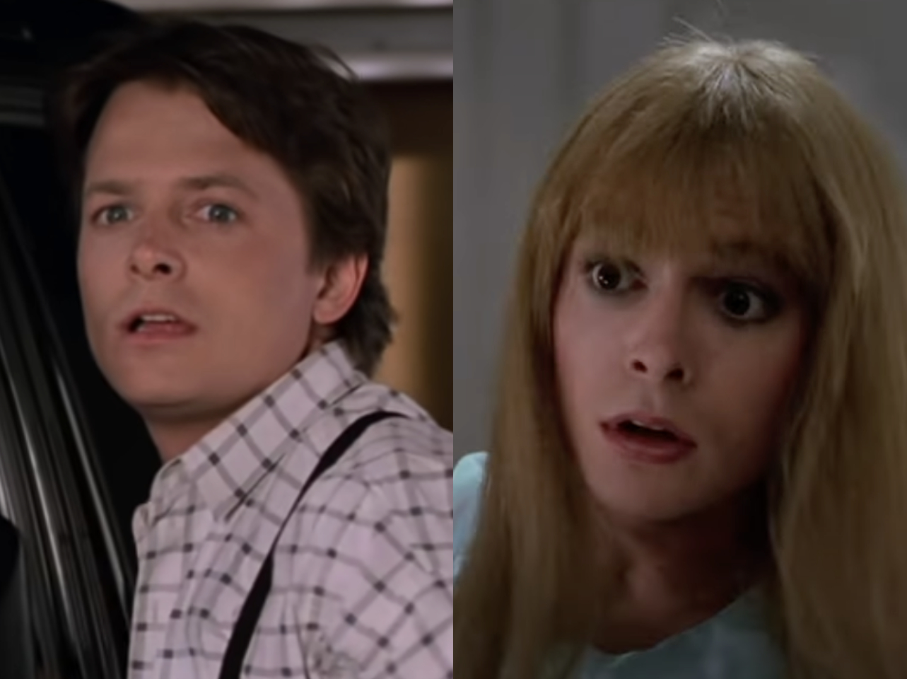 Michael J. Fox como Marty McFly | Michael J. Fox como Marlene McFly | Fuente: YouTube/ScreenBites/UniversalPicturesAll-Access