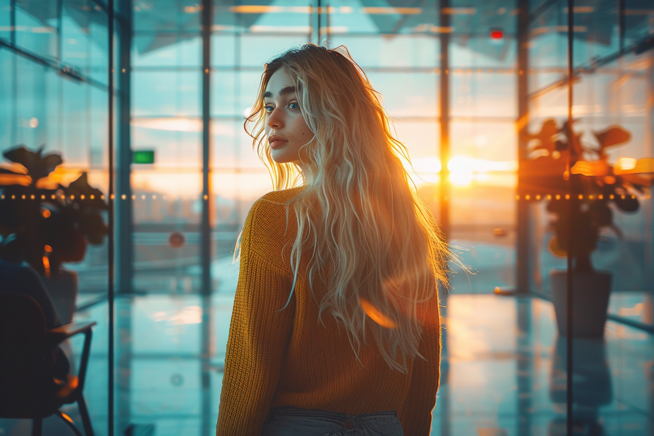 Una mujer junto a una pared de cristal | Fuente: Midjourney