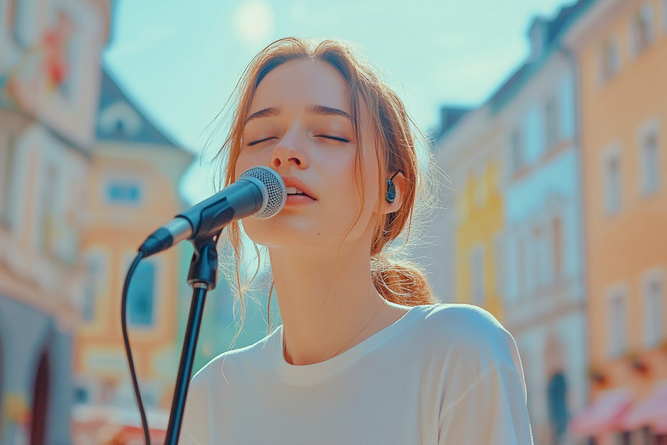 Una mujer cantando una canción | Fuente: Midjourney