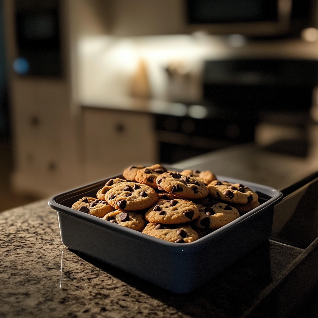 Un recipiente de galletas de chocolate | Fuente: Midjourney