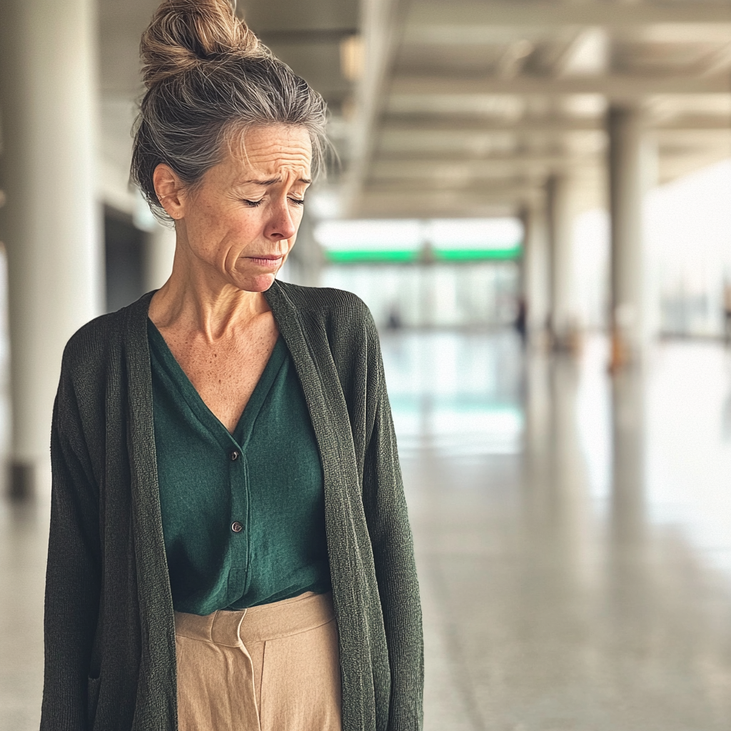 Una mujer emocionada en un aeropuerto | Fuente: Midjourney