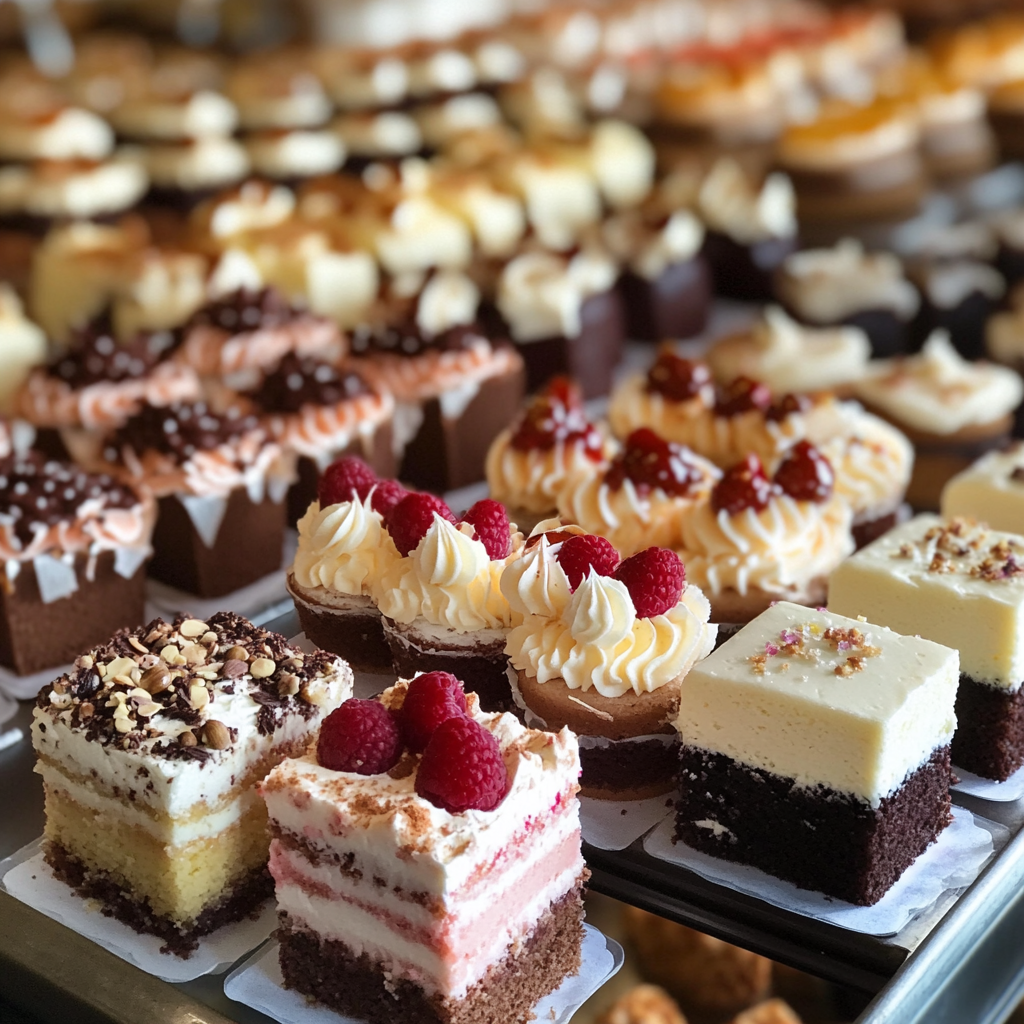 Muestras de pasteles en una panadería | Fuente: Midjourney
