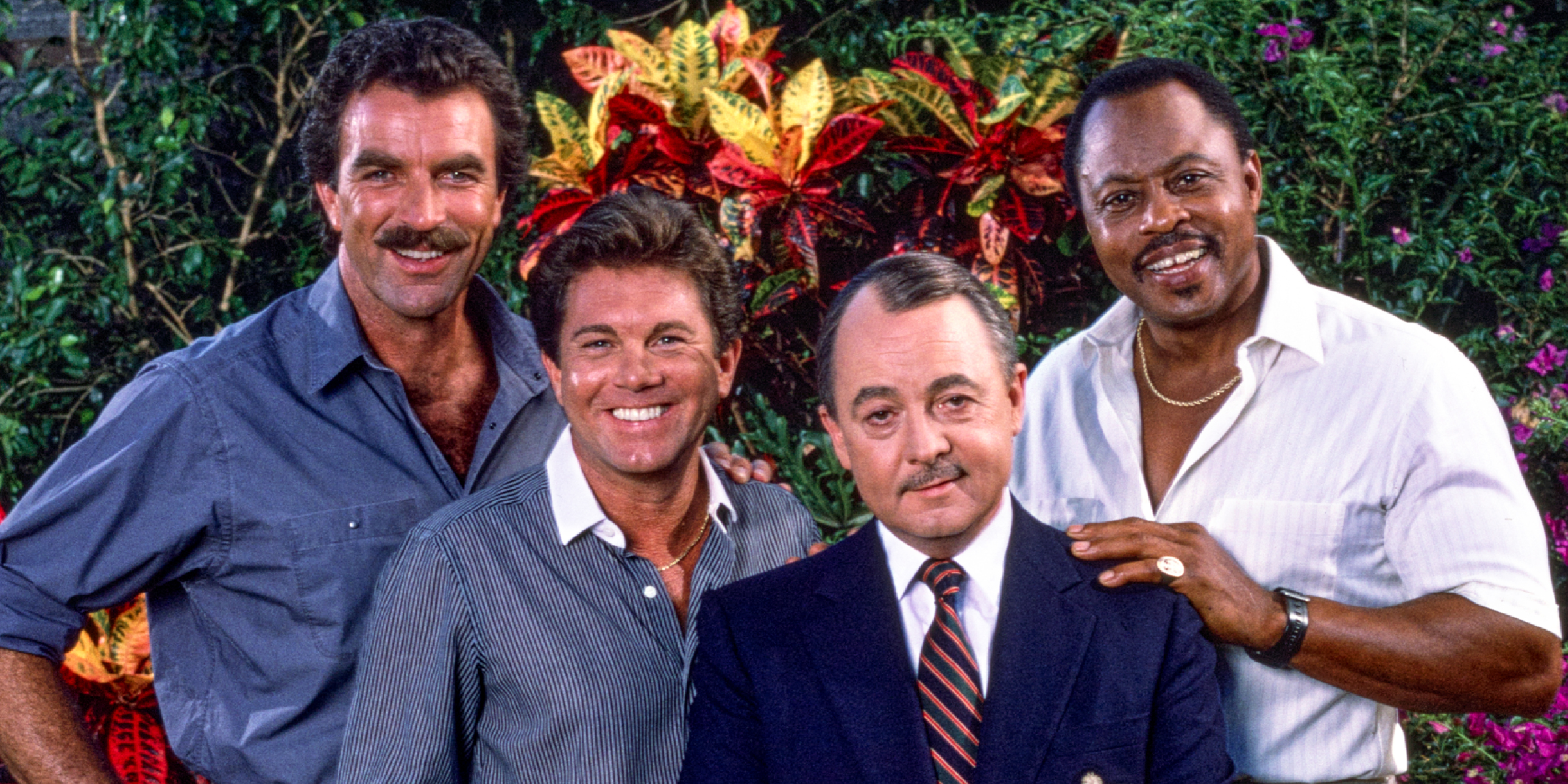 Tom Selleck, Larry Manetti, John Hillerman, y Roger E. Mosley. | Foto: Getty Images