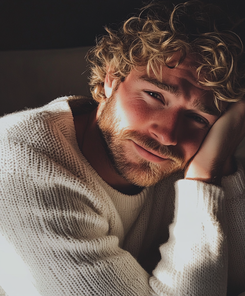 Un hombre sonriente apoyado en sus codos | Fuente: Midjourney