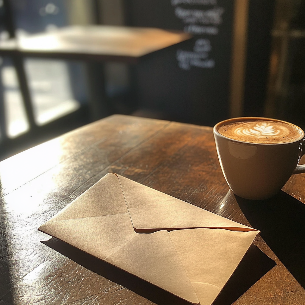 Un sobre sobre una mesa | Fuente: Midjourney