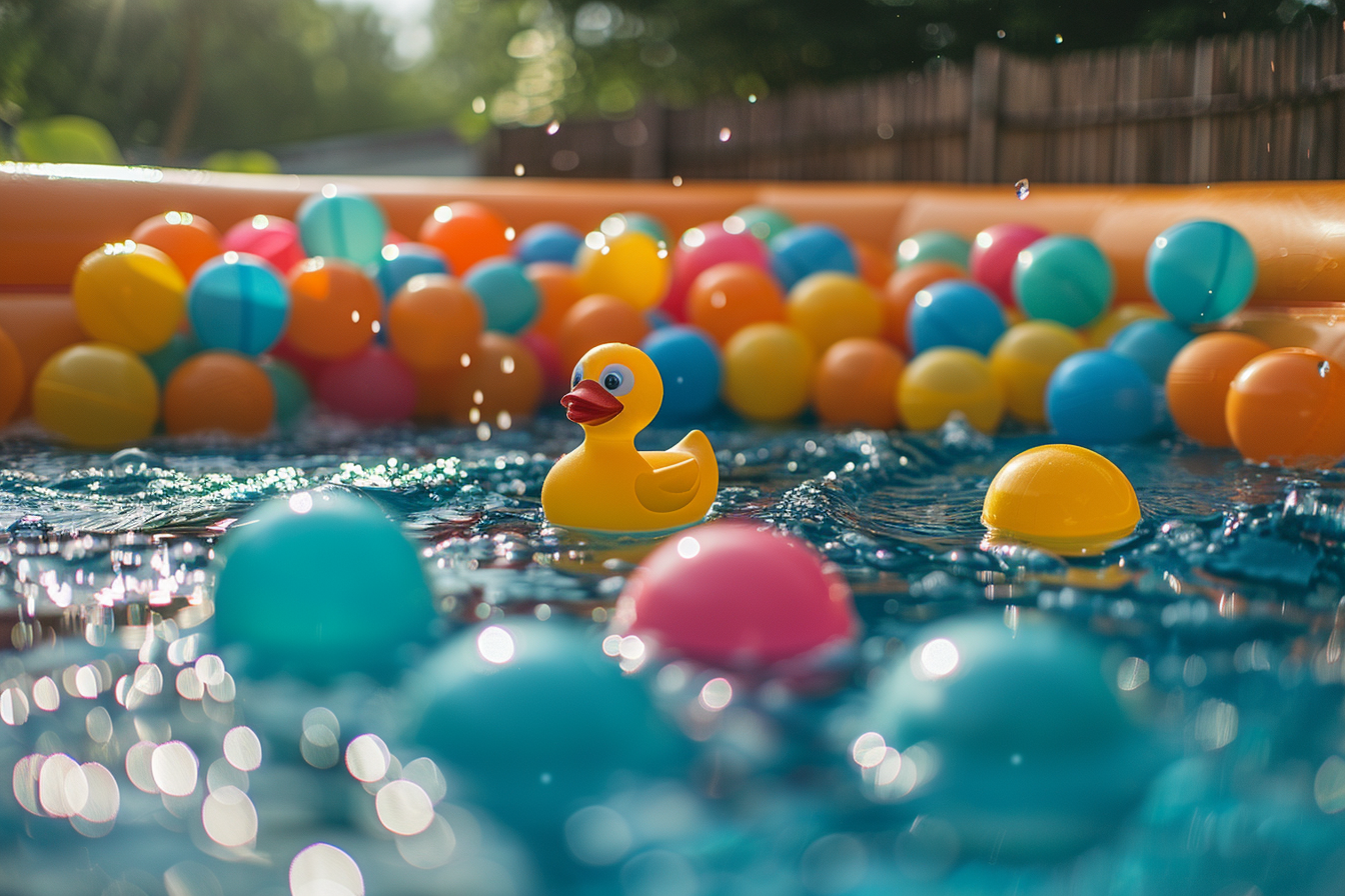 Una piscina hinchable con bolas de colores | Fuente: Midjourney