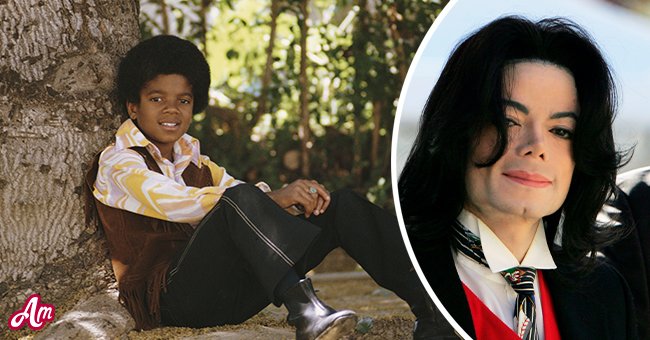 A la izquierda: Michael Jackson bajo un árbol, abril de 1970. A la derecha: Michael Jackson llega al juzgado del condado de Santa Bárbara el 29 de abril de 2005 en Santa María, California. | Foto: Getty Images