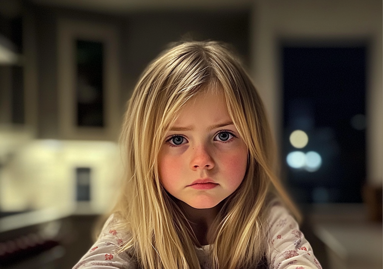 Una niña sentada en la encimera de la cocina | Fuente: Midjourney