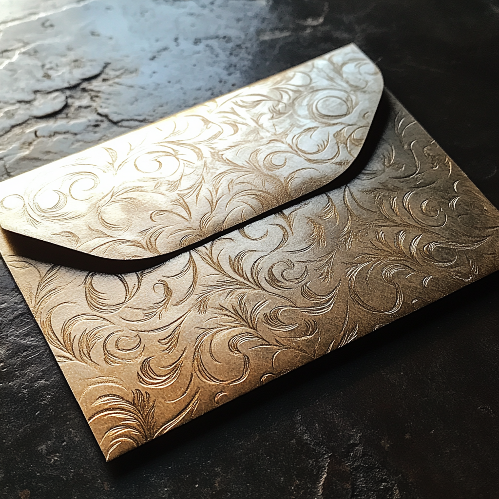 Un sobre elegante sobre una mesa | Fuente: Midjourney