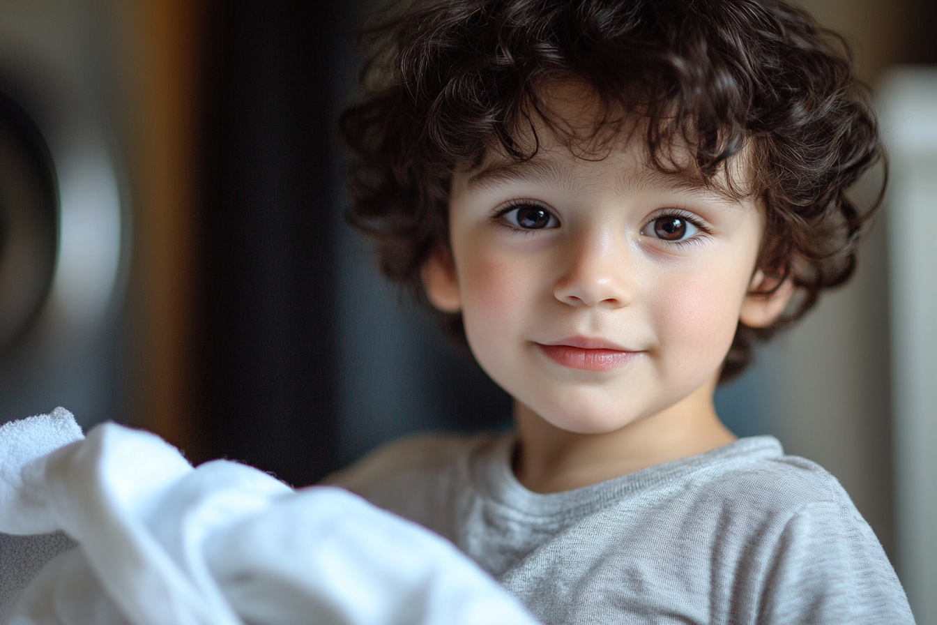 Un niño ayudando a doblar la ropa | Fuente: Midjourney