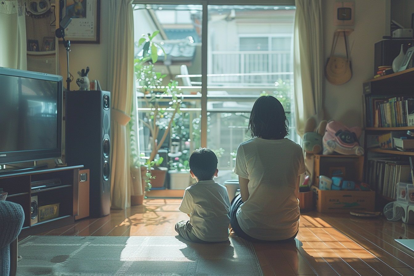 Una mujer sentada en la carroza con su hijo | Fuente: Midjourney