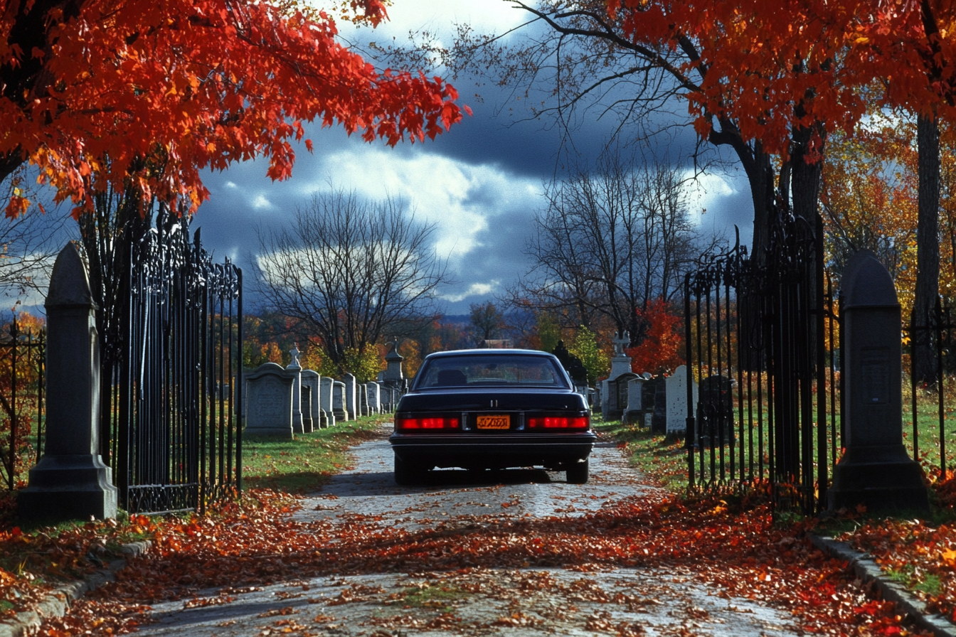 Un automóvil atravesando las puertas del cementerio | Fuente: Midjourney