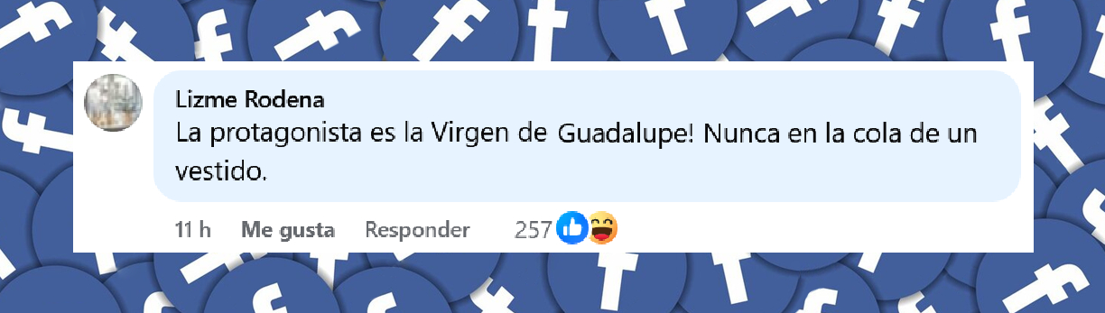 Comentario de una usuaria sobre la ubicación de la imagen de la Virgen de Guadalupe en el vestido de Maribel Guardia | Fuente: Facebook/Maribel Guardia