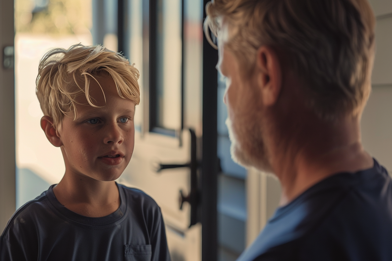 Un niño se enfrenta a un hombre | Fuente: MidJourney