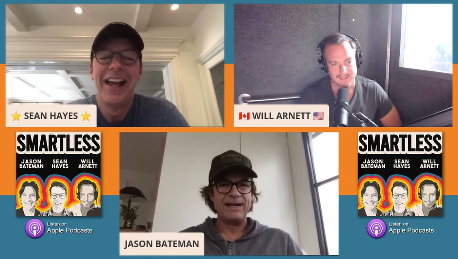 Sean Hayes, Will Arnett y Jason Bateman durante un episodio de su podcast "Smartless", del 13 de septiembre de 2020 | Fuente: YouTube/@SmartLess