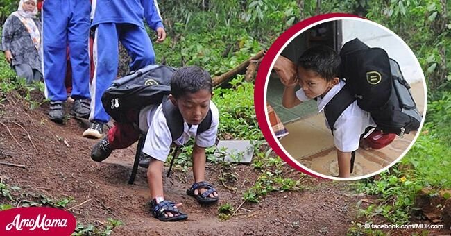 Conoce al niño de 8 años que debe usar sus manos para caminar 3 kilómetros para ir a la escuela