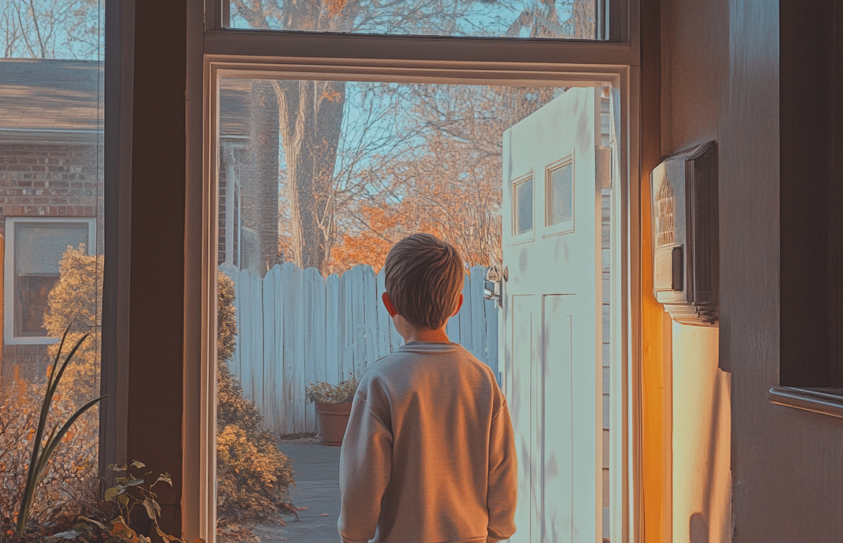 Un niño saliendo de una puerta | Fuente: Midjourney
