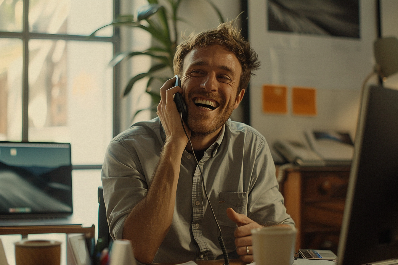 Un hombre riendo y hablando por teléfono | Fuente: Midjourney