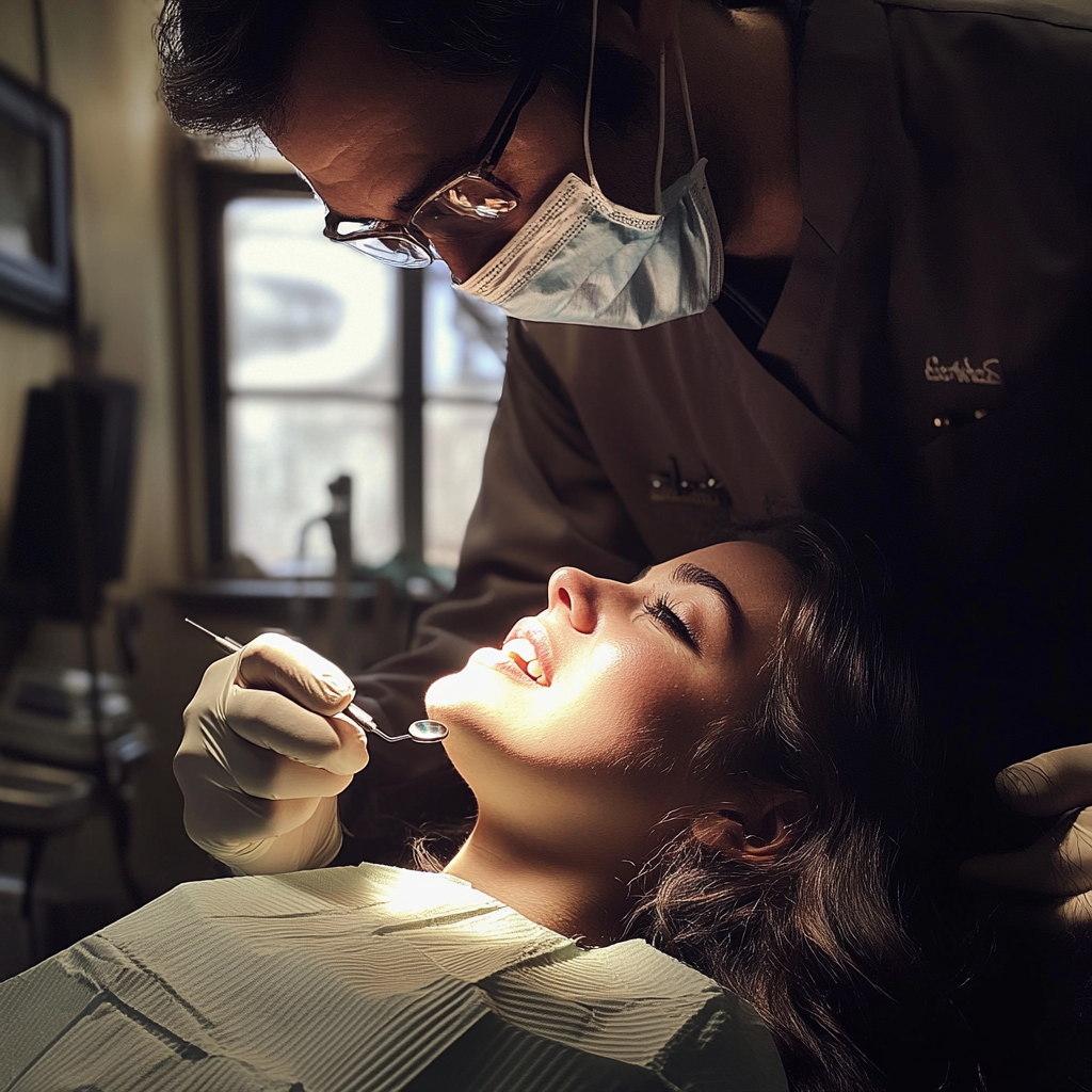 Una mujer en el dentista | Fuente: Midjourney