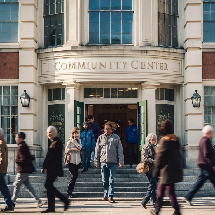 El edificio de un concurrido centro comunitario | Fuente: Midjourney