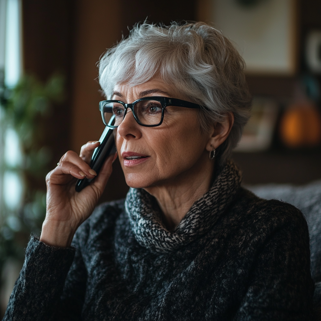 Una donna matura che parla al telefono | Fonte: Midjourney