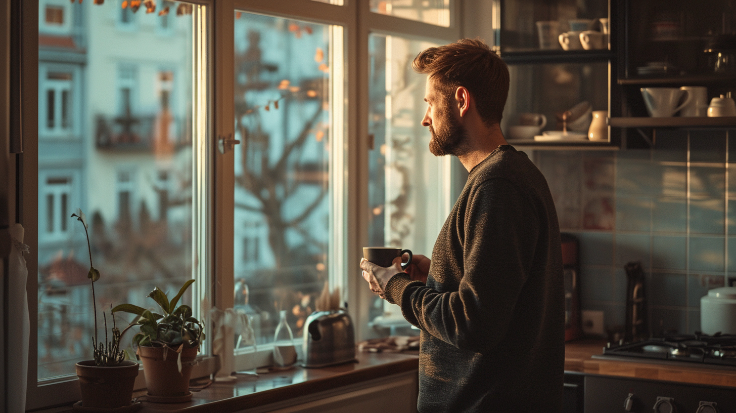 Un hombre mirando por una ventana | Fuente: Midjourney